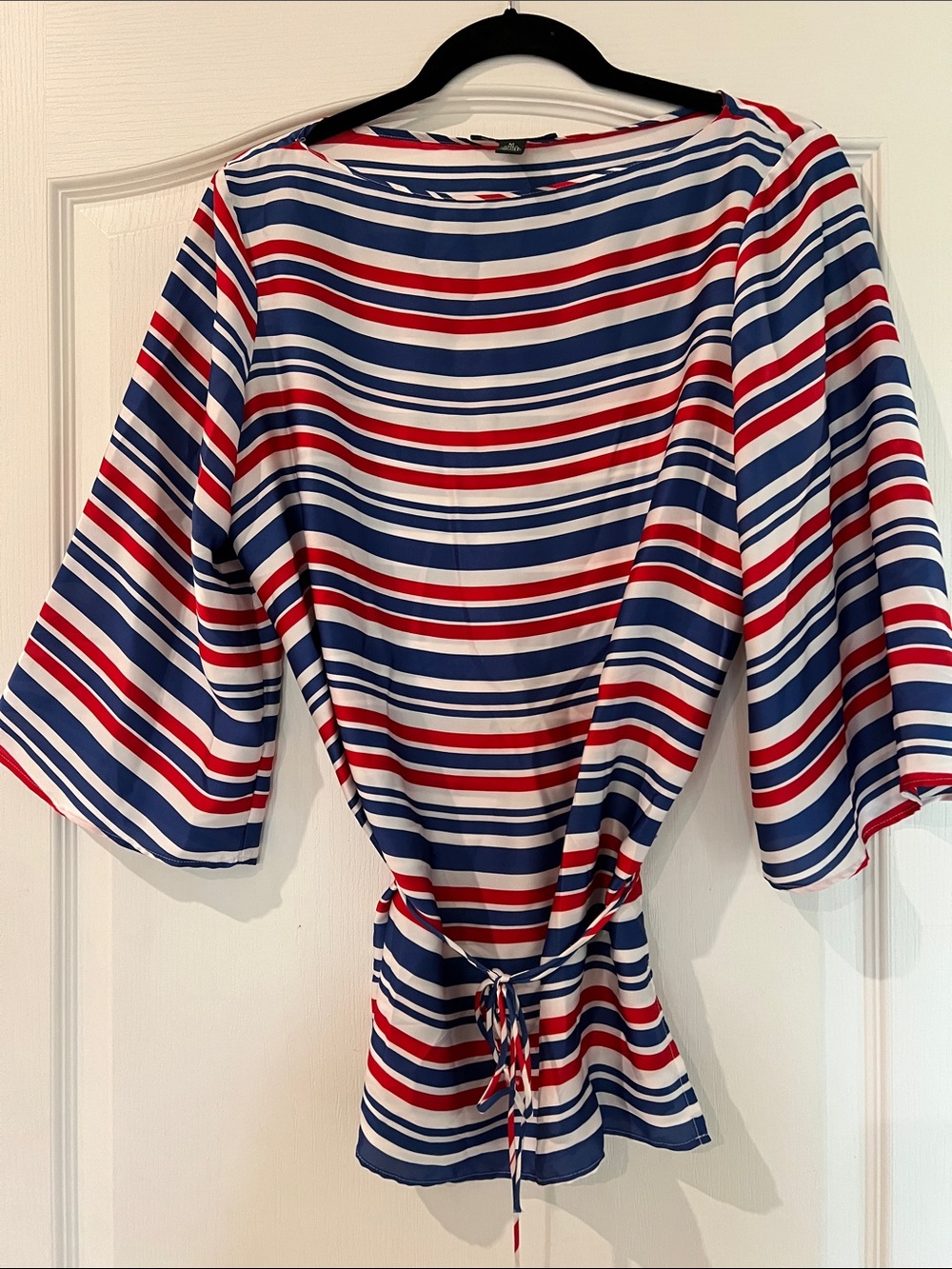 Lauren Ralph Lauren Red, White & Navy Striped Tie-Back Blouse